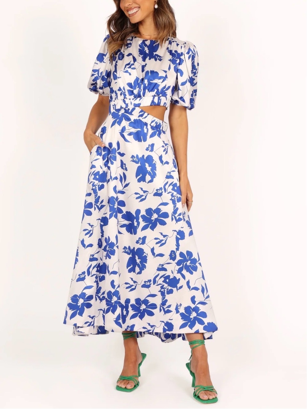 Petal & Pup Blue and White Floral Maxi Dress with Cutout
